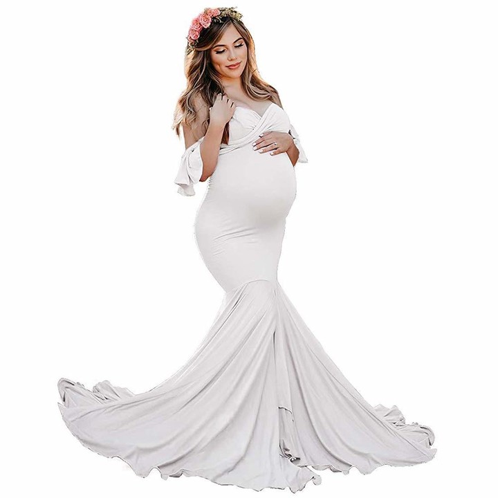 FYMNSI Maternity Photo Shoot Dress Pregnant Women Off Shoulder Ruffle