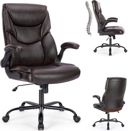 SapphtopazExecutiveOfficeChairPULeatherComputerChairErgonomicSwivelDeskChairwithAdjustableFlip-UpArmrestforBedroomStudyBrown
