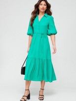 Thumbnail for your product : Very Seersucker Textured Stripe Midi Dress - Green