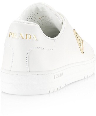 Prada Downtown Metallic Leather Sneakers, Women, Platinum, Size 36 | White  leather sneakers men, Prada men shoes, White leather sneakers