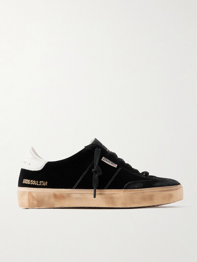 Golden Goose Soul-star Distressed Leather-trimmed Velvet Sneakers - Black