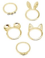 Thumbnail for your product : Charlotte Russe Animal Ears & Rhinestone Rings - 5 Pack