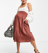 Thumbnail for your product : ASOS Maternity ASOS DESIGN Maternity midi skirt with pocket detail in chocolate