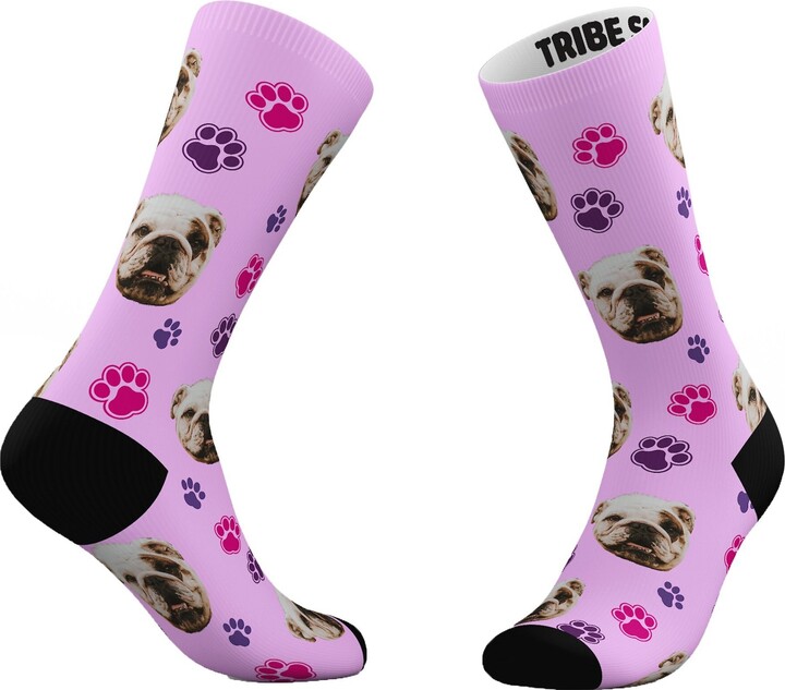 TRIBE SOCKS Personalized Dog Face Socks, Pink