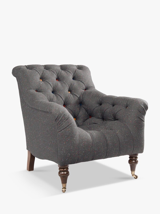 Tetrad Skittle Armchair, Antique Brass Castors, Harris Tweed Skye