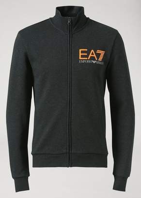 Emporio Armani Stretch Cotton Sweatshirt With Zip And Ea7 Logo Print