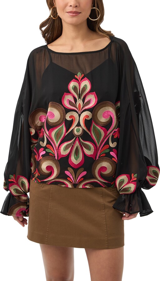 Soho Embroidered Boat Neck Top