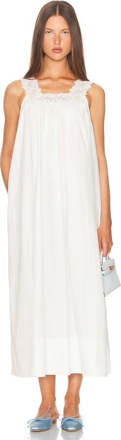 Helsa Midi Dress With Lace in Tech Poplin in White