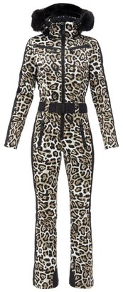 leopard print ski suit
