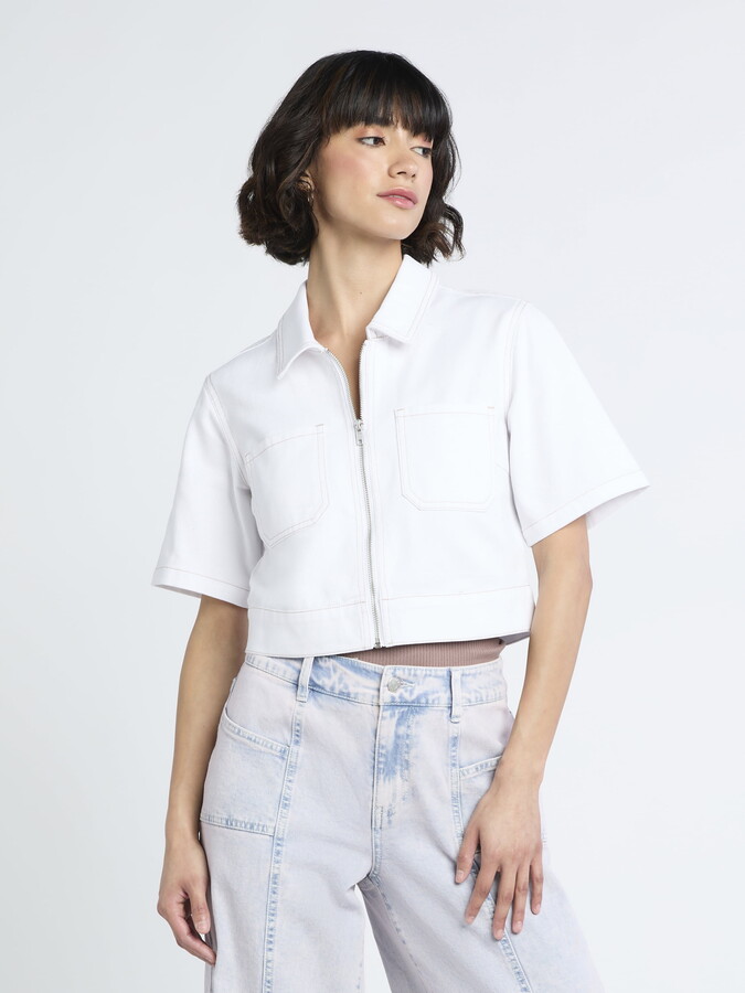 Madden NYC Women’s Cropped Zip Up Trucker Jacket