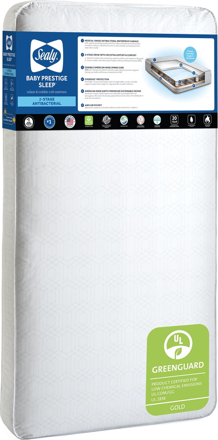 Sealy Baby Prestige Sleep 2-Stage Crib Mattress and Toddler Mattress, Antibacterial Waterproof