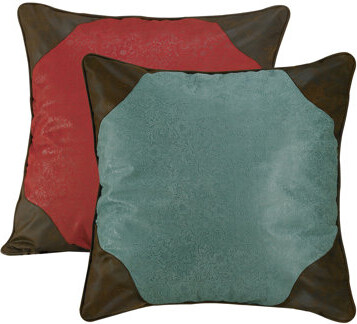 Paseo Road by HiEnd Accents Cheyenne Red Turquoise Tooled Faux Leather Western Lodge Reversible Euro Sham 27x27 inch