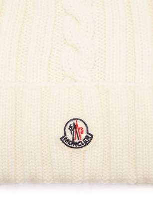 Moncler Rib Knit Wool Beanie Hat - Womens - White