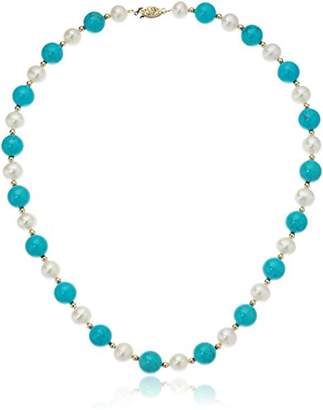 14k Yellow Gold 9-9.5 mm Freshwater Cultured Pearl with 10 mm Simulated Howlite Strand Necklace