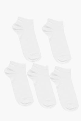 boohoo Mens 5 Pack Plain White Trainer Socks in White size One Size
