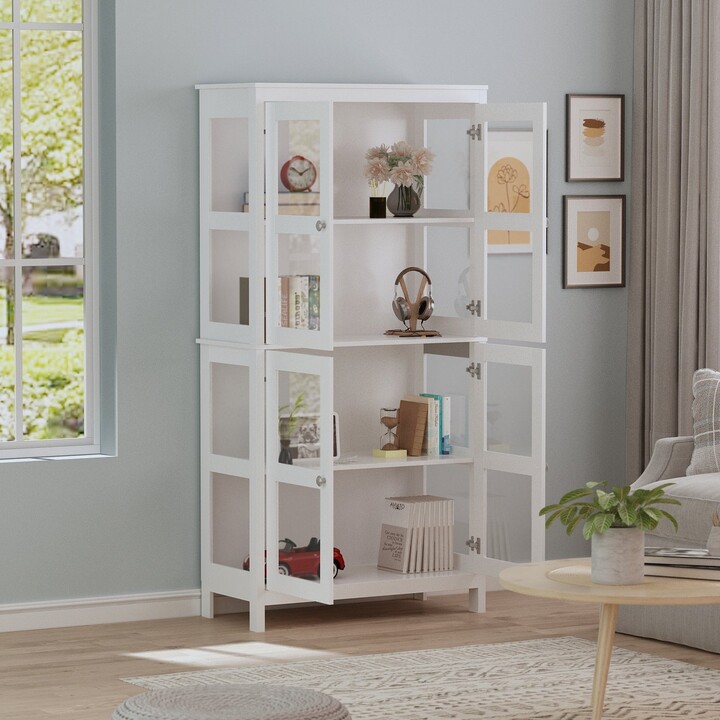 FUFU&GAGA Modern Wooden Bookcase Bookshelf with Acrylic Glass Doors