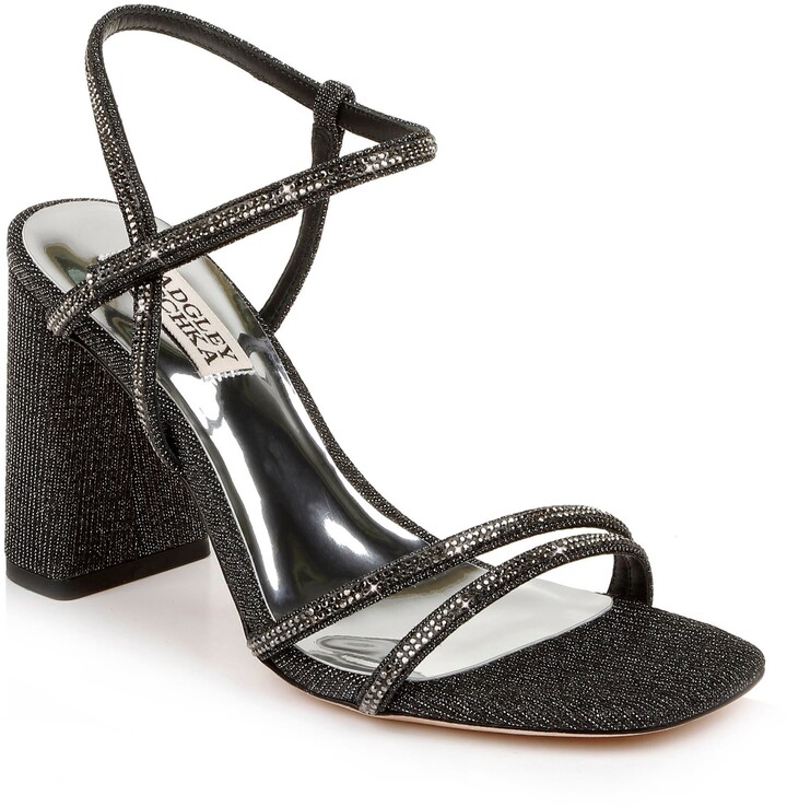 black glitter block heels