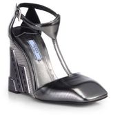 Thumbnail for your product : Prada Metallic Leather T-Strap Wedges
