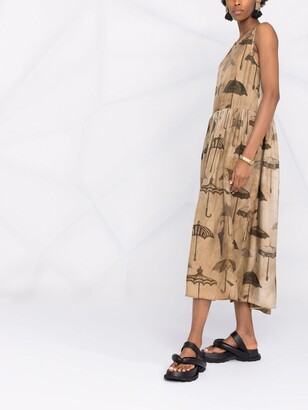 UMA WANG Umbrella-Print Silk Maxi Dress