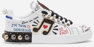 Dolce & Gabbana Printed calfskin nappa Portofino sneakers with patch and embroidery
