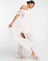 Thumbnail for your product : Lace & Beads long sleeve tulle maxi dress in powder pink