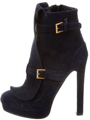Alexander McQueen Suede Round-Toe Ankle Boots