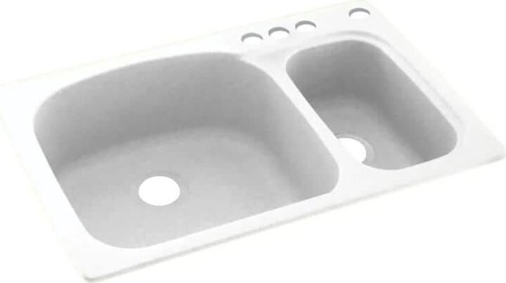 Swan Dual-Mount Solid Surface 33 in. x 22 in. 4-Hole 70/30 Double Bowl Kitchen Sink in White