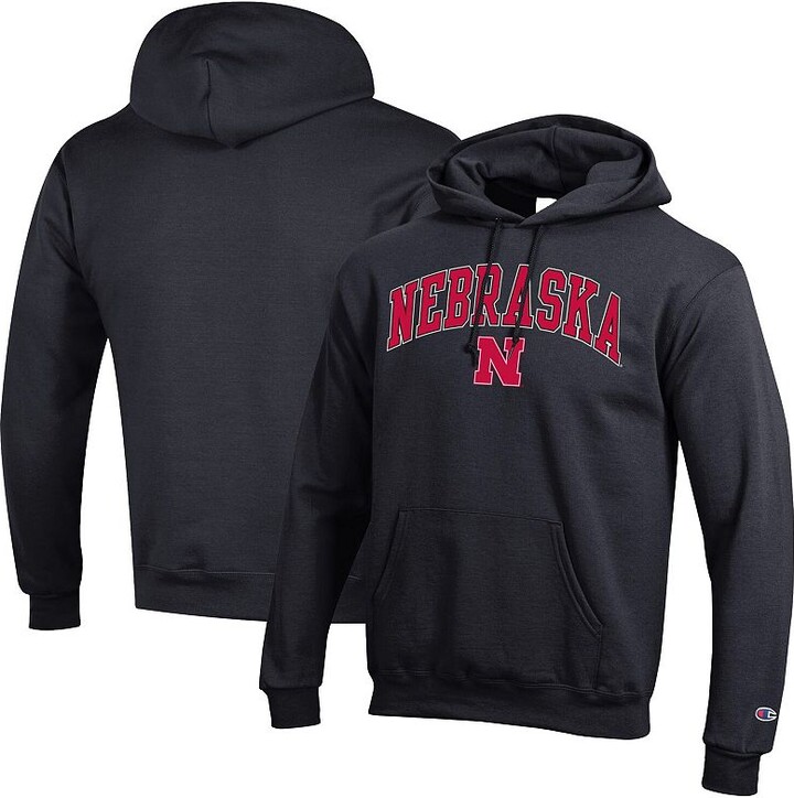 Men's Champion Black Nebraska Huskers Arch Over Logo Pullover Hoodie