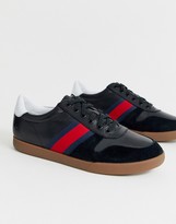 Thumbnail for your product : Polo Ralph Lauren camilo 2 leather trainer in black with stripe detail