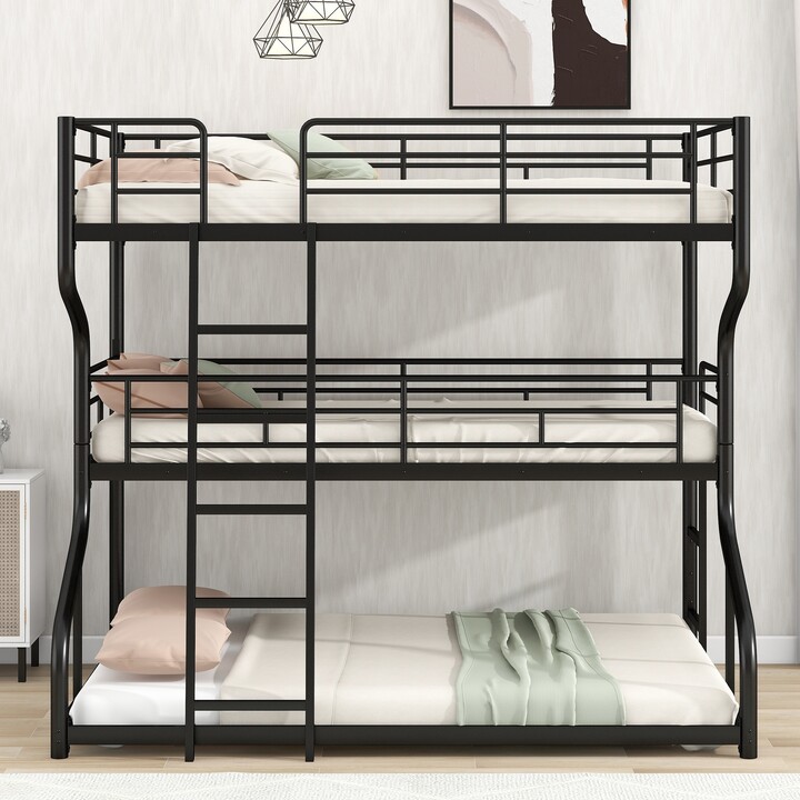 Full XL over Twin XL over Queen Size Triple Bunk Bed with Long and