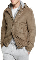 Thumbnail for your product : Brunello Cucinelli Suede Hooded Shirt Jacket, Taupe