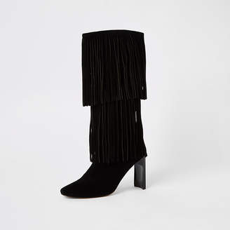 River Island Black suede knee high heeled boots