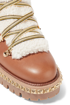 Christian Louboutin Yeti Donna Shearling-trimmed Studded Leather Ankle Boots - Brown