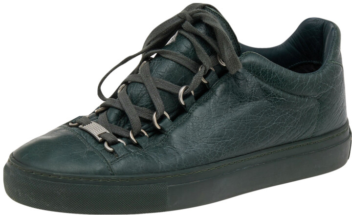 Balenciaga Dark Green Leather Arena Low Top Sneakers Size 39 - ShopStyle