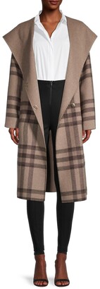 Donna Karan Plaid Wool-Blend Blanket Coat