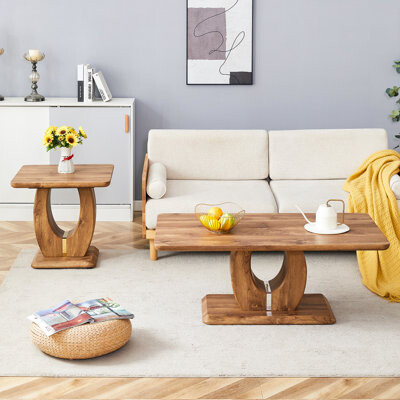 Modern Minimalist Wood-Tone MDF Coffee Table Set Wood Color
