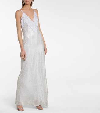 Christopher Kane Lace-trimmed crystal mesh bridal gown