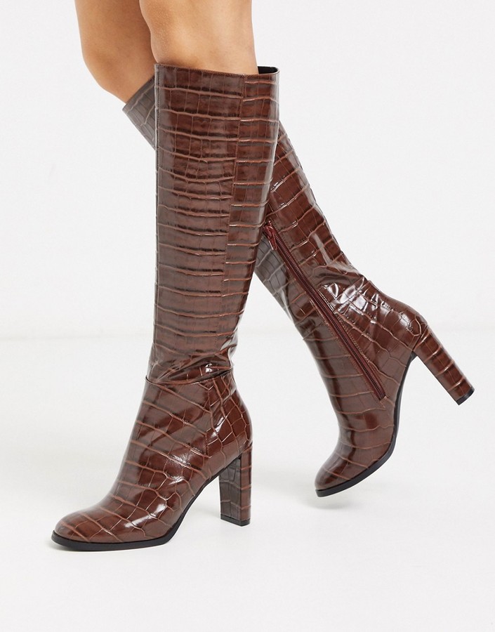 ASOS DESIGN Cooper knee high boots in brown croc ShopStyle
