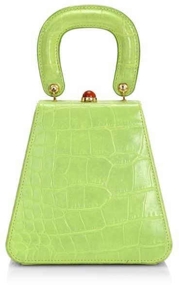 STAUD Kenny Croc-embossed Leather Top Handle Bag in Green Womens Bags Top-handle bags 
