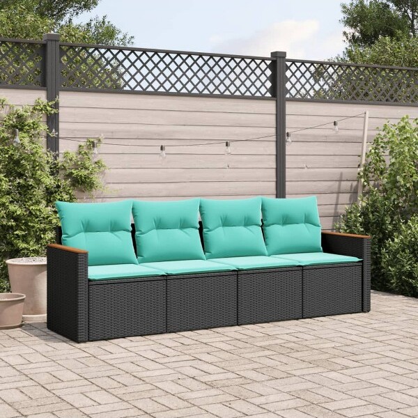 AGHANA DIGITALS AghanaDigitals4-PieceOutdoorGardenSofaSetwithStorage,UV-ResistantPERattan,Powder-CoatedBlack24.4x24.4x27.2in