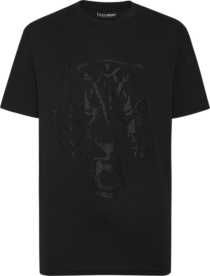 Plein Sport Cotton T-shirt Round Neck SS Lamina Tiger