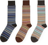 Thumbnail for your product : Paul Smith Three-Pack Striped Cotton-Blend Socks