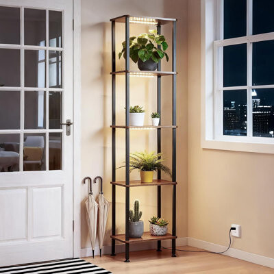 17 Stories LED Grow Light Plant Stand With Timer 5-Tier Tall Indoor Plant Shelf With Full Spectrum Lights Adjustable Brightness Metal Plant Display Cabinet For