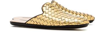Bottega Veneta gold metallic fiandra leather loafers