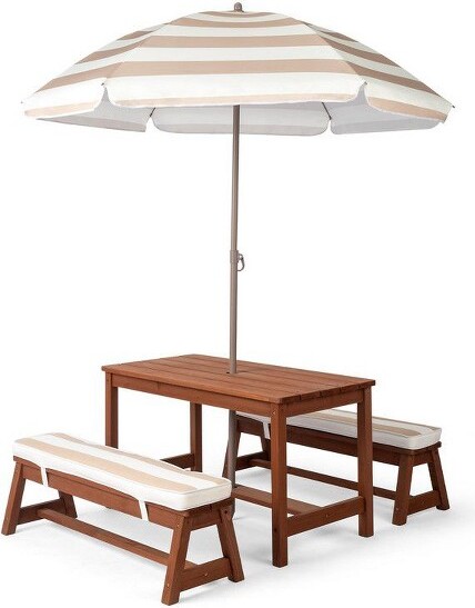 Karl Home KarlHomeKidsWoodRectangleOutdoorPicnicTableandBenchwithUmbrellaandCushion