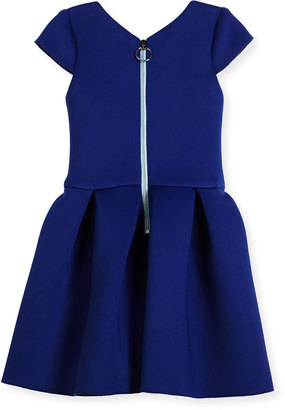 Zoë Ltd Cap-Sleeve Pleated Fit-and-Flare Ponte Dress, Blue, Size 7-16