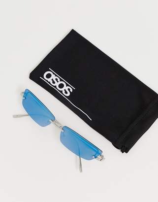 ASOS Edition DESIGN rimless narrow fashion glasses with silver mirrored lens
