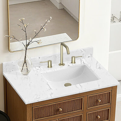 BENSON HOME 36" Engineered Stone Bathroom Vanity Top With Rectangular Undermount Sink, 4" Backsplash
