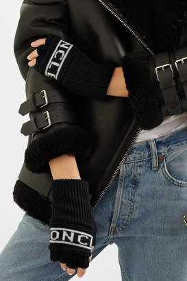 Moncler Intarsia Wool Fingerless Gloves - Black