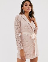 Thumbnail for your product : Love Triangle lace blazer dress with ribbon detail in taupe